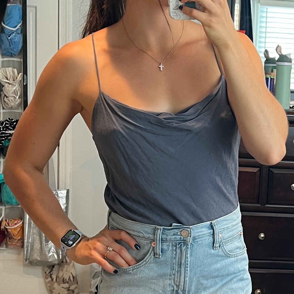 Blue Cowlneck Bodysuit